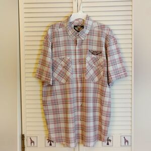 Harley-Davidson Red and Gray Plaid Snap Closure Shirt